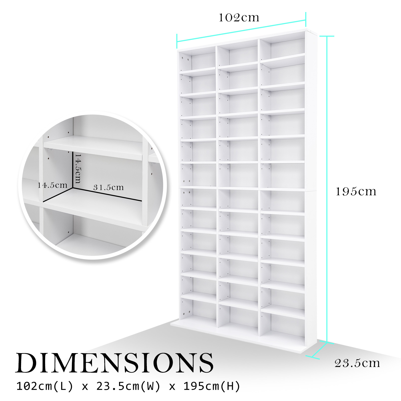 Adjustable Shelves CD DVD Bluray Media Book Storage Cupboard Bookcase