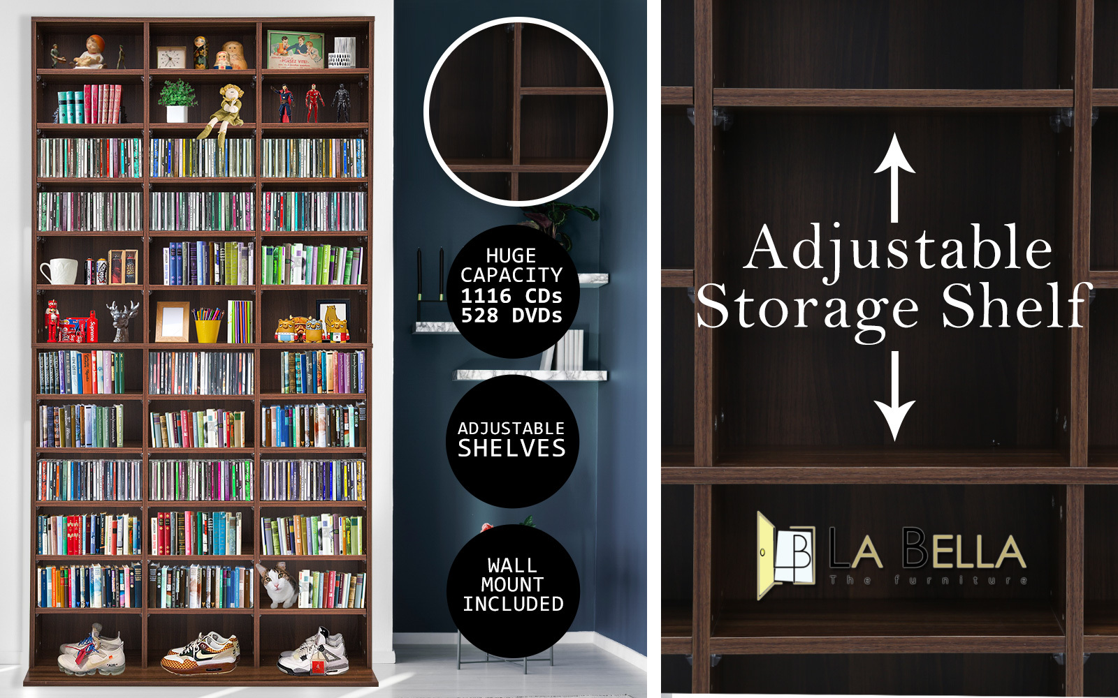 Adjustable Shelves CD DVD Bluray Media Book Storage Cupboard Bookcase