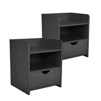 2X Bedside Table 1 Drawer 2 Shelf LARK - BLACK