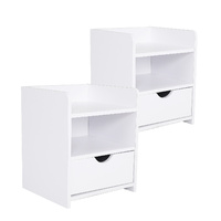 2X Bedside Table 1 Drawer 2 Shelf LARK - WHITE
