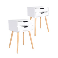 2X Bedside Table 2 Drawer Long Wood Leg SUZY - WHITE