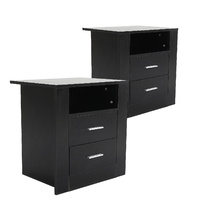 2X Bedside Tables 2 Drawer 1 Shelf ZURI - BLACK