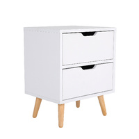 Bedside Table 2 Drawer Wood Leg KIYO - WHITE
