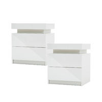 2x LED Bedside Table 2 Drawers AURORA - WHITE