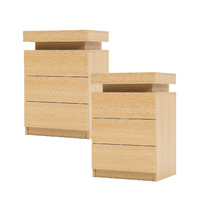 2x LED Bedside Table 3 Drawers GLORY - OAK