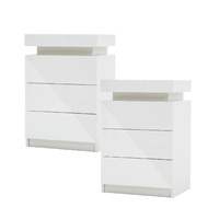 2x LED Bedside Table 3 Drawers GLORY - WHITE