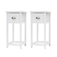 2x Vintage Storage Cabinet Bedside Table 1 Drawer VALERIE - WHITE