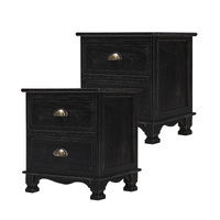 2x Vintage Storage Cabinet Bedside Table 2 Drawer LYDIA - BLACK