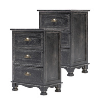 2x Vintage Storage Cabinet Bedside Table 3 Drawer CLARA - VINTAGE BLACK