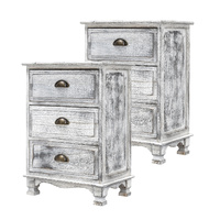 2x Vintage Storage Cabinet Bedside Table 3 Drawer CLARA - GREY