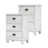 2x Vintage Storage Cabinet Bedside Table 3 Drawer CLARA - VINTAGE WHITE