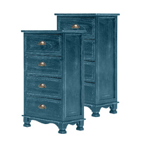 2x Vintage Storage Cabinet Bedside Table 4 Drawer ADELINE - BLUE