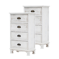 2x Vintage Storage Cabinet Bedside Table 4 Drawer ADELINE - VINTAGE WHITE